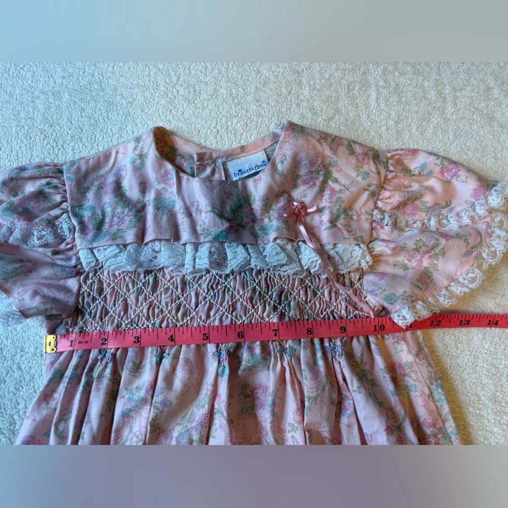 Vintage Princess Anne Pink Floral Smock Dress, Sz 6/6x. Cherubs Design